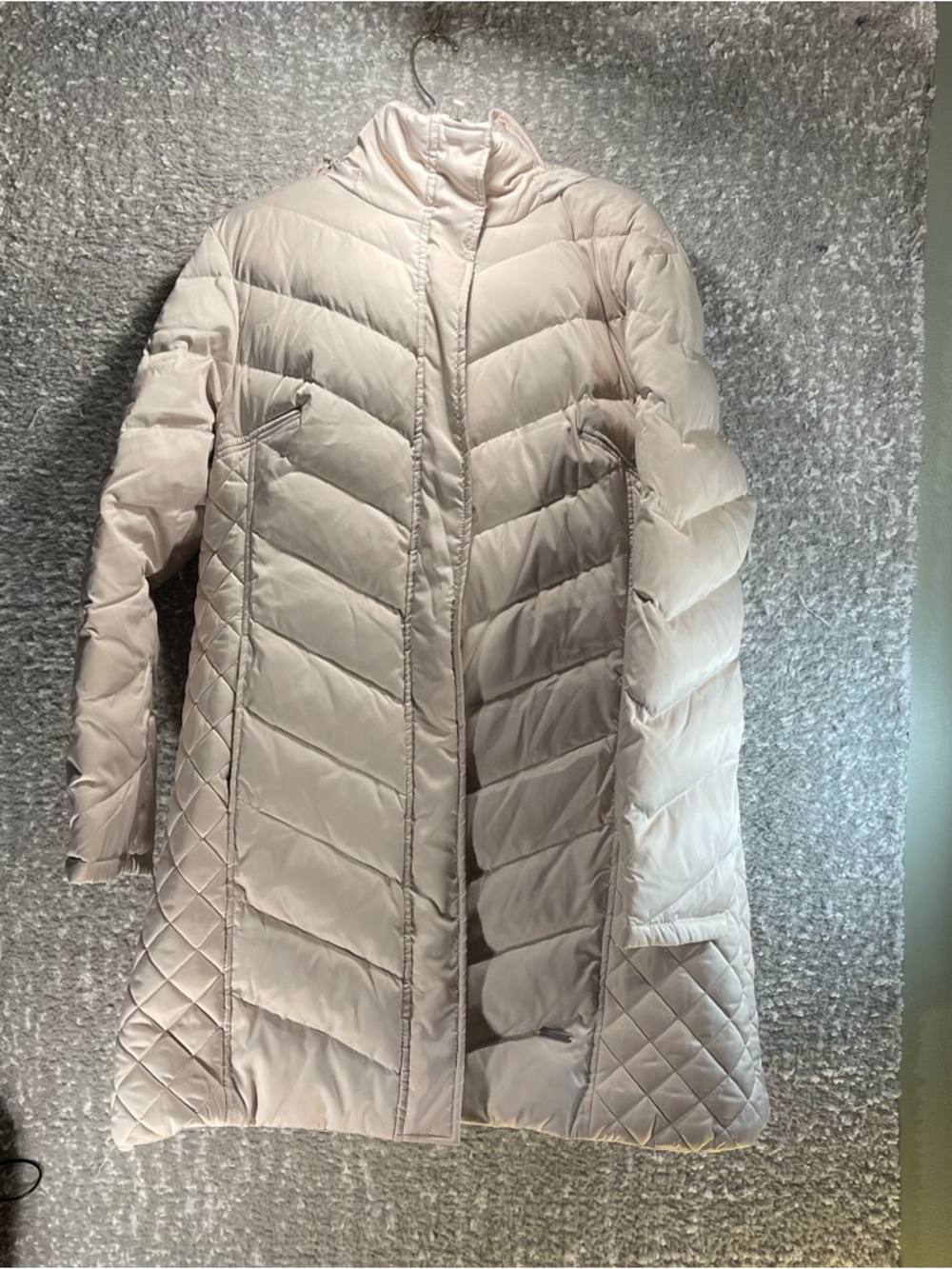 Kenneth Cole Reaction Puffer Coat XXL Beige Faux Fur Hood Duck‎ Down Fill READ